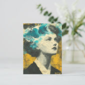 Retro Vrouw Hersengolven Gemengde media Collage Briefkaart (Staand voorkant)