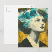 Retro Vrouw Hersengolven Gemengde media Collage Briefkaart (Voorkant / Achterkant)