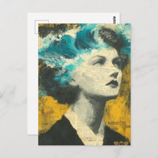 Retro Vrouw Hersengolven Gemengde media Collage Briefkaart (Voorkant / Achterkant)