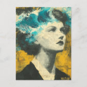 Retro Vrouw Hersengolven Gemengde media Collage Briefkaart (Voorkant)