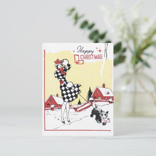  retro vrouw hond Kerst briefkaart (Staand voorkant)