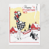  retro vrouw hond Kerst briefkaart (Voorkant)