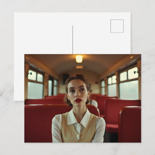 Retro vrouw in de trein briefkaart (Voorkant / Achterkant)