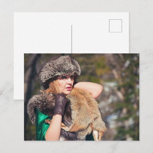 Retro vrouw in de winter briefkaart (Voorkant / Achterkant)