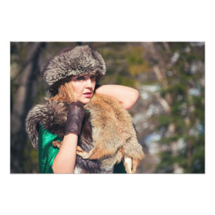 Retro vrouw in de winter foto afdruk