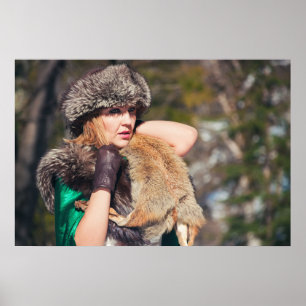 Retro vrouw in de winter poster