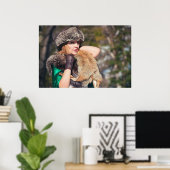Retro vrouw in de winter poster (Thuiskantoor)