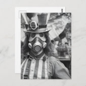 Retro Vrouw in een Gasmasker op een Carnaval Briefkaart (Voorkant / Achterkant)