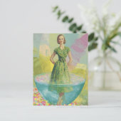 Retro vrouw in klein glas surrealistisch briefkaart (Staand voorkant)