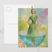 Retro vrouw in klein glas surrealistisch briefkaart (Voorkant / Achterkant)
