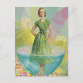 Retro vrouw in klein glas surrealistisch briefkaart (Voorkant)