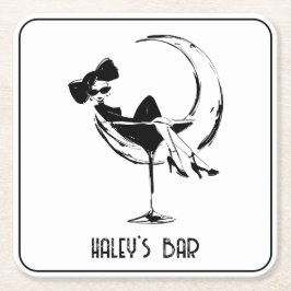 Retro vrouw in Martini Glass Bar Kartonnen Onderzetters