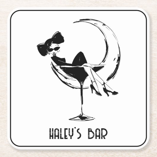 Retro vrouw in Martini Glass Bar Kartonnen Onderzetters (Voorkant)