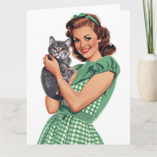 RETRO VROUW KAT MOEDER VERJAARDAG WENSKAART KAART