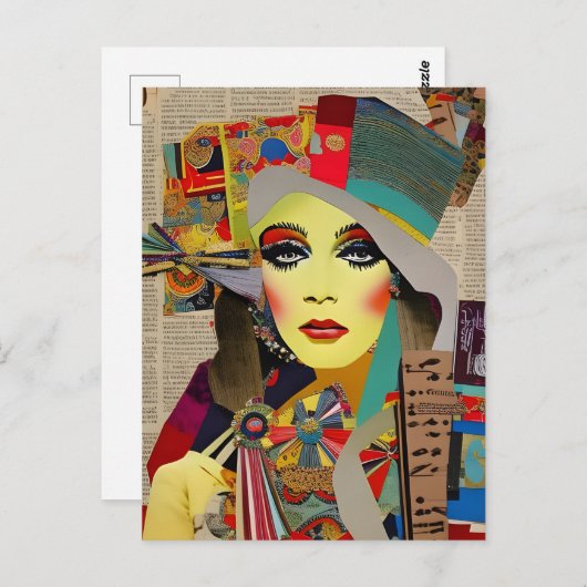 Retro Vrouw Kleurrijke Gemengde Media Collage Abst Briefkaart (Voorkant / Achterkant)