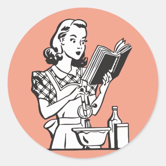 Retro vrouw kookt grappig jaren 50 ronde sticker (Voorkant)