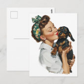 Retro vrouw kust schattige dachshund briefkaart (Voorkant / Achterkant)