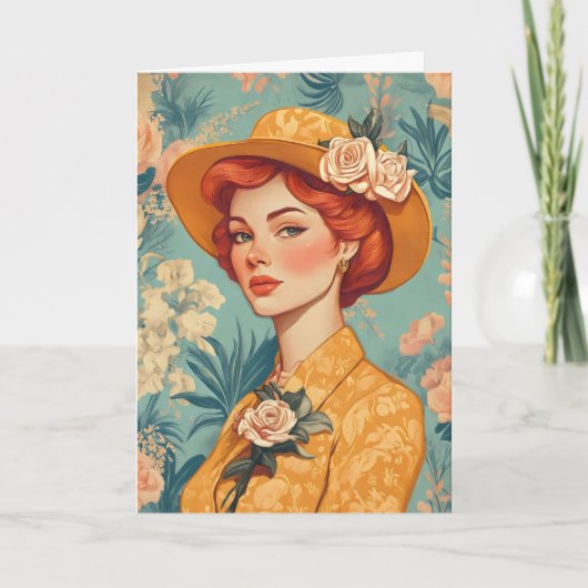 Retro Vrouw Lady Feestdagen Kaart (Voorkant)