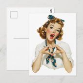 Retro vrouw maakt hart gebaar briefkaart (Voorkant / Achterkant)