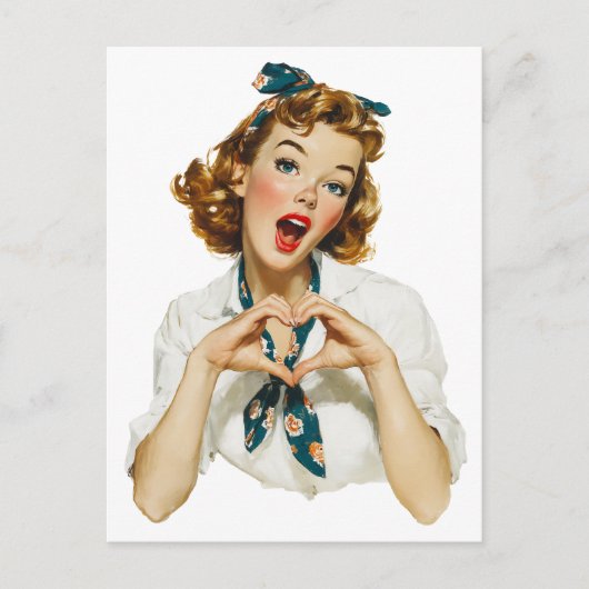 Retro vrouw maakt hart gebaar briefkaart (Voorkant)