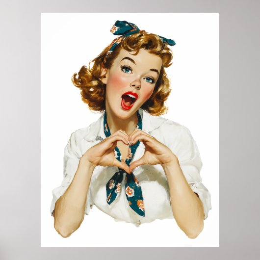 Retro vrouw maakt hartgebaar poster (Voorkant)