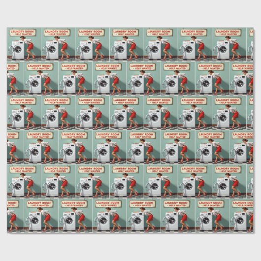 Retro Vrouw Met Een Hulp Gezocht Wasserijteken Cadeaupapier (Vlak)