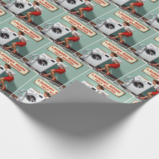 Retro Vrouw Met Een Hulp Gezocht Wasserijteken Cadeaupapier