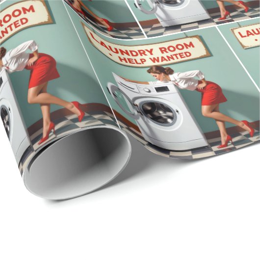 Retro Vrouw Met Een Hulp Gezocht Wasserijteken Cadeaupapier (Rol Hoek)