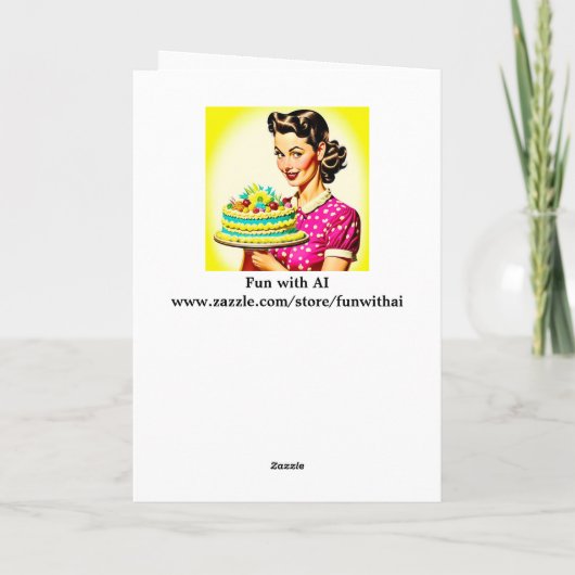 Retro Vrouw met een  taart echtgenoot's Bday Kaart (Achterkant)