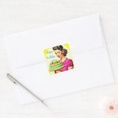 Retro Vrouw met een  taart echtgenoot's Bday Vierkante Sticker (Envelop)
