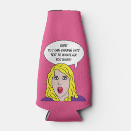 RETRO VROUW met JOUW TEKST fleskoeler Flesjeskoeler