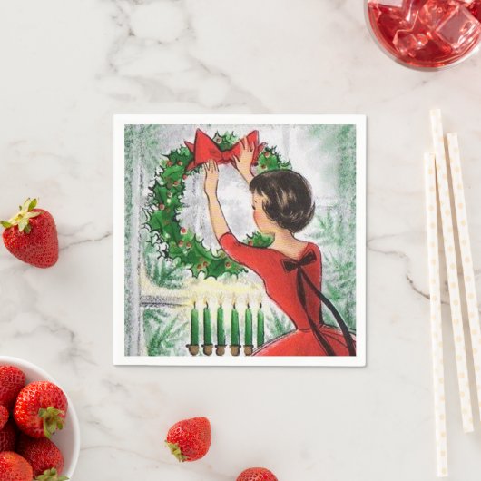  retro vrouw met kerstfeest luiers servet (Insitu)