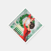  retro vrouw met kerstfeest luiers servet (Hoek)