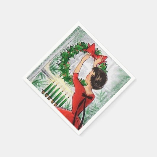  retro vrouw met kerstfeest luiers servet (Hoek)