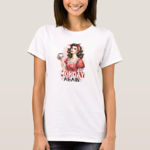 Retro vrouw met koffie maandag weer grappig t-shirt
