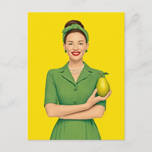 Retro vrouw met peer briefkaart (Voorkant)