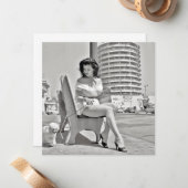 Retro "Vrouw met poedel" Note Kaart Notitiekaartje (Voorkant / Achterkant in situ)