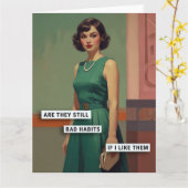 Retro vrouw met slechte gewoonten kaart (Gele Bloem)