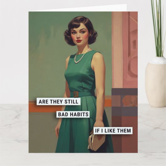 Retro vrouw met slechte gewoonten kaart (Voorkant)