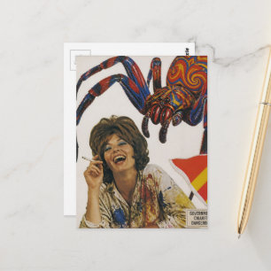 Retro Vrouw Met Spin Roken Gevaren Collage Briefkaart