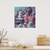 Retro  vrouw met witte katten poster (Keuken)