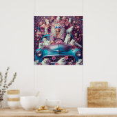 Retro  vrouw met witte katten poster (Keuken)