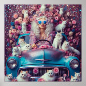 Retro  vrouw met witte katten poster (Voorkant)