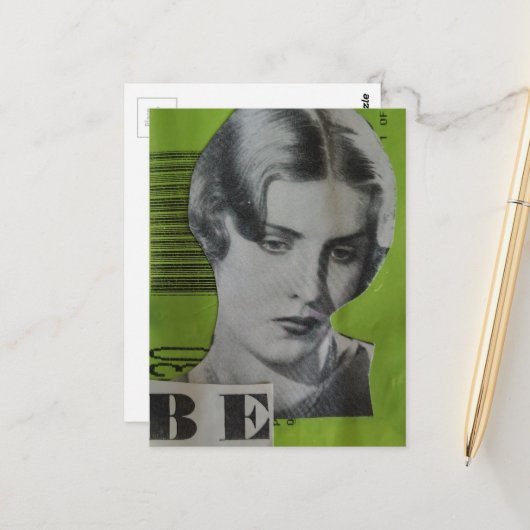 Retro Vrouw Mixed Media Collage Briefkaart (Voorkant / Achterkant in situ)