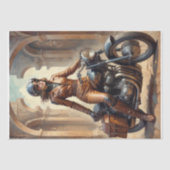 Retro vrouw op een motor in  stijl tissuepapier (Voorkant)