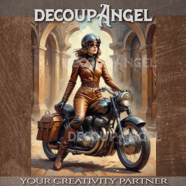 Retro vrouw op een motor in  stijl tissuepapier