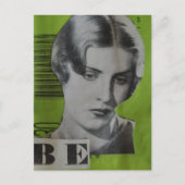 Retro vrouw op groene mixed media collage briefkaart (Voorkant)