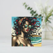 Retro vrouw op het strand Comic Style Pop Art (Staand voorkant)