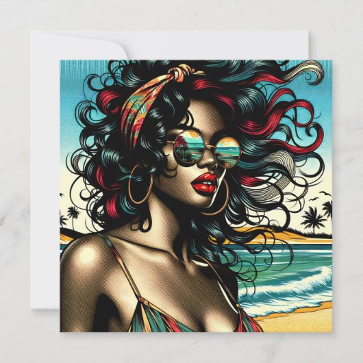 Retro vrouw op het strand Comic Style Pop Art (Voorkant)