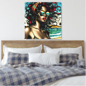 Retro vrouw op het strand Comic Style Pop Art Canvas Afdruk (Insitu (Slaapkamer))
